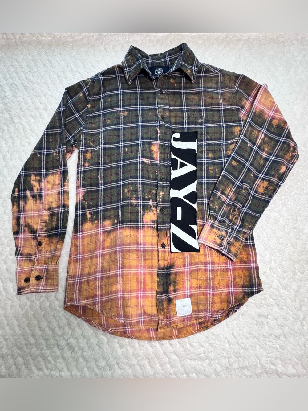 Custom Bleached Jay-Z Flannel Shirt Large Streetwear